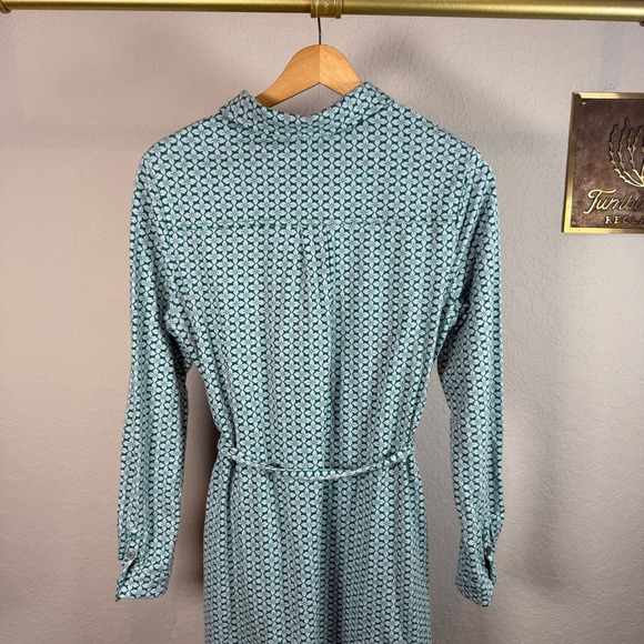 Boden Green White Geometric Floral Cotton Jersey Shirt Dress Tie Waist US 4R - Picture 8 of 11